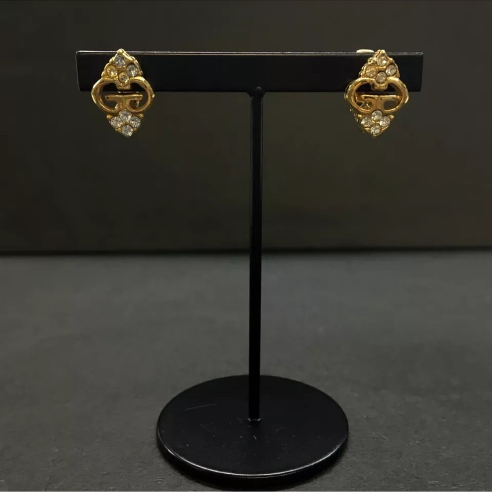 Authentic GIVENCHY GG Logo Rhinestone Gold Tone Earrings